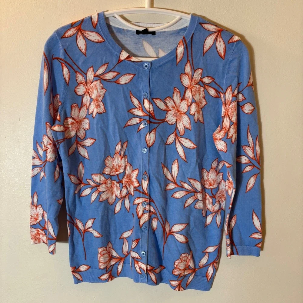 Talbots Petite Charming Cardigan in Flowering Hibiscus Size Small‎ Petite